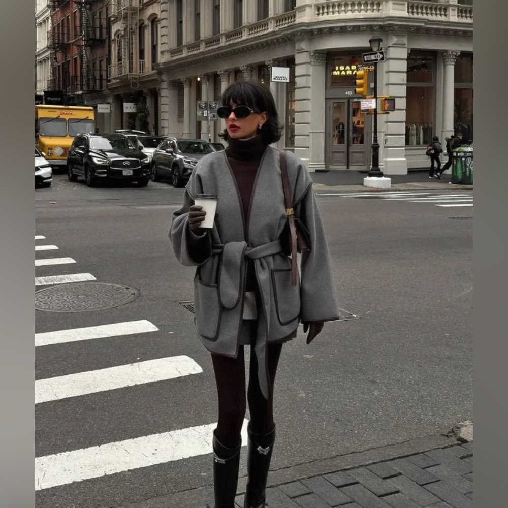 New Helsa Wool Blend Blanket Coat in Gray - Picture 7 of 14